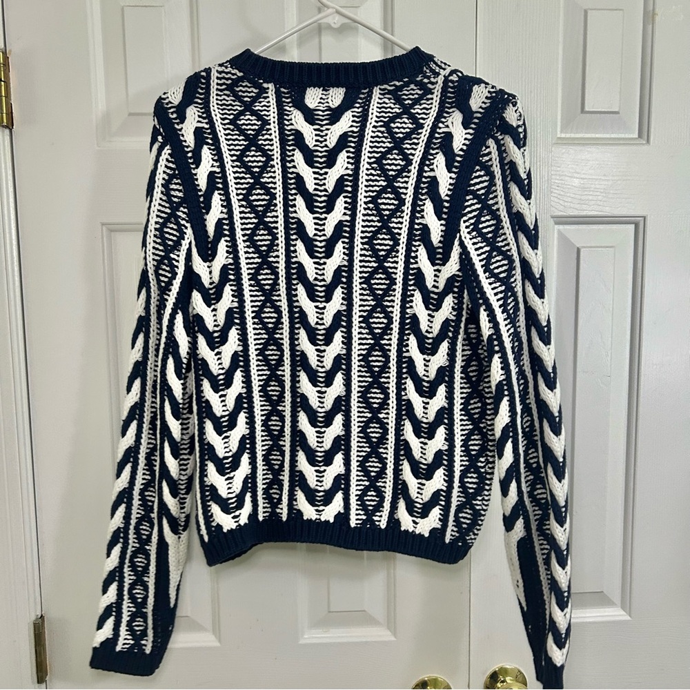 NWOT Martha Stewart Navy & White Preppy Gold Button Cardigan Sweater Size Medium - Picture 6 of 16